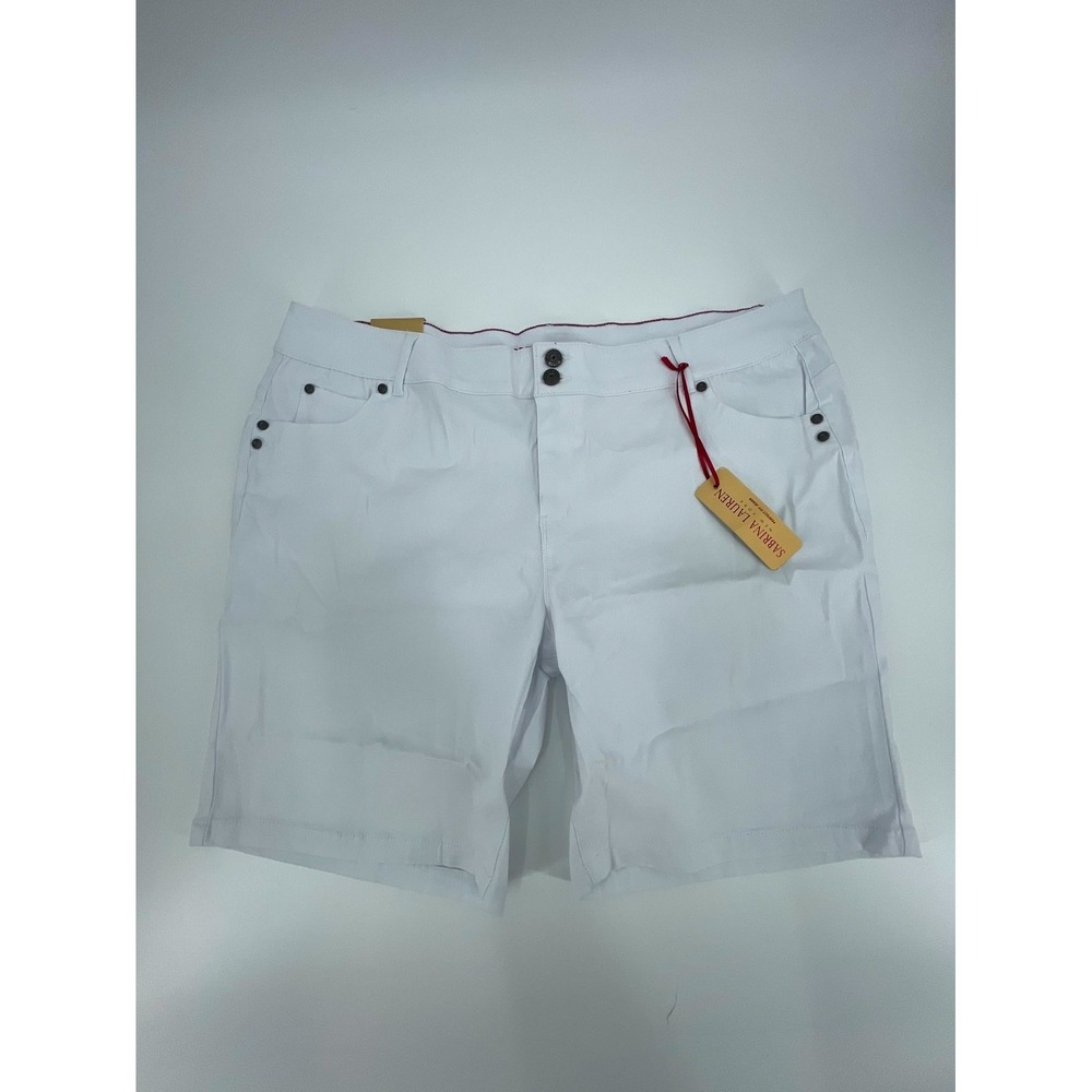 Sabrina Lauren Bermuda Shorts Womens 22W White Rayon Stretch 5 Pockets Zip‎ Fly